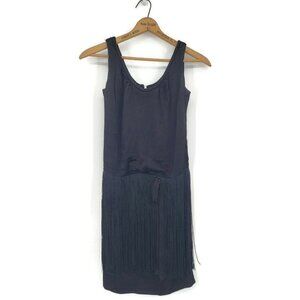 Vintage Arpeja Young Innocent Dress Womens Small? Black Satin Fringe Drop Waist